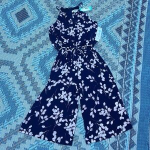 Wisp Lottie Jumpsuit Woman’s • Sz 6P • Knit Crop Navy Blue Floral